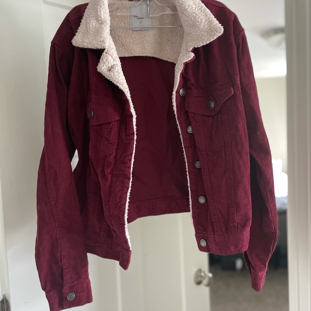 Angel Kiss Burgundy Corduroy Sherpa-Lined Jean Jacket